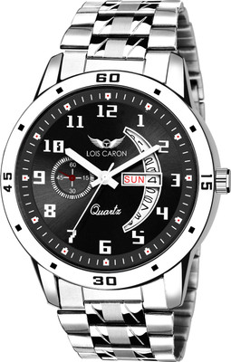 LOIS CARON LCS-8190 BLACK DIAL AND SILVER STRAP DAY & DATE FUNCTIONING WATCH FOR BOYS Analog Watch - For Men
