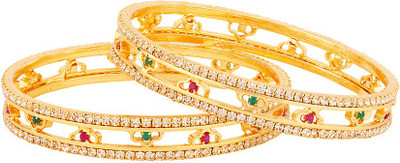Voylla Brass Cubic Zirconia Gold-plated Bangle(Pack of 2)