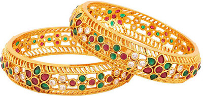 Voylla Brass Cubic Zirconia Gold-plated Bangle(Pack of 2)