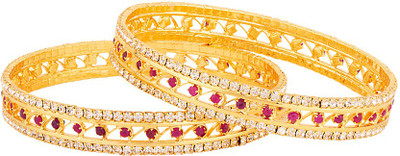 Voylla Brass Cubic Zirconia Gold-plated Bangle(Pack of 2)