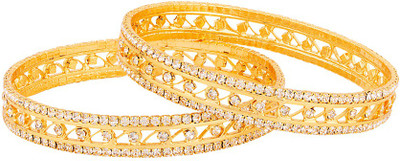 Voylla Brass Cubic Zirconia Gold-plated Bangle(Pack of 2)