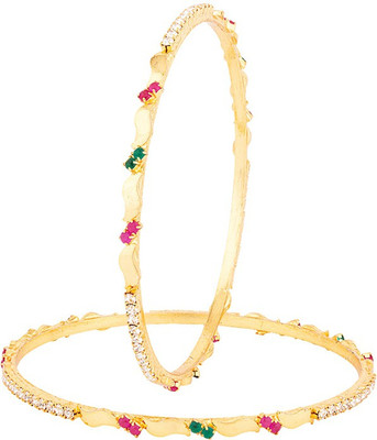Voylla Brass Cubic Zirconia Gold-plated Bangle(Pack of 2)