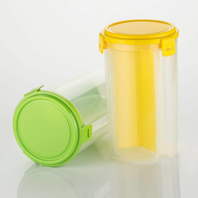 KMT 3 Section Air Tight Container Set, Container Box, Kitchen Container, Plastic Container, Storage Container, Dispenser (Pack of 2, Multicolor) - 1500 ml Plastic Grocery Container, Tea Coffee & Sugar Container, Cereal Dispenser, Fridge Container(Pack of 2, Clear)