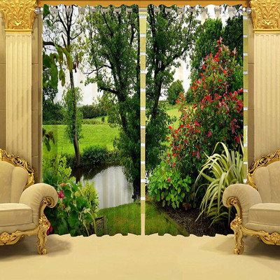 sai fashion 154 cm (5 ft) Window Polyester Room Darkening Curtain (Pack Of 2)(Green, Floral)