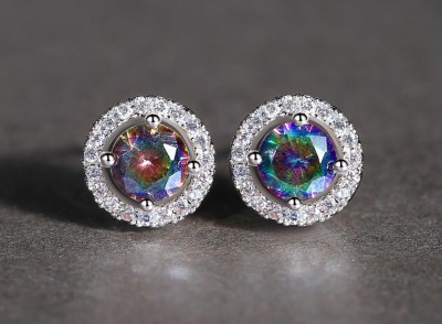 MYKI Trendy Multicolor Silver Stud Zircon Earrings For Women & Girls Swarovski Zirconia Sterling Silver Stud Earring