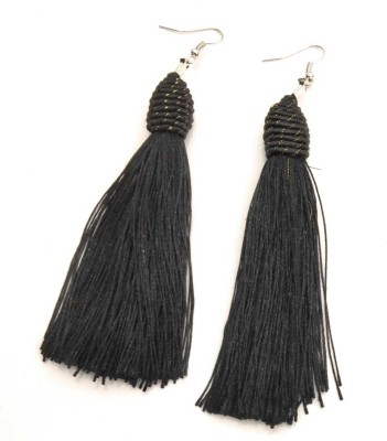 athizay Black earring dangle with Silver Clasp in Black cotton thread Women And Girls Fashion earring Stone, Metal Tassel Earring