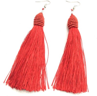 athizay Red earring dangle with Silver Clasp in Red cotton thread Women And Girls Fashion earring Stone, Metal Tassel Earring