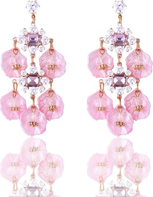 VFI BJ-AD ER-60240- Pink flowers Earrings Zircon, Crystal Alloy, Crystal Drops & Danglers