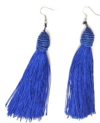 athizay Blue earring dangle with Silver Clasp in Blue cotton thread Women And Girls Fashion earring Stone, Metal Tassel Earring