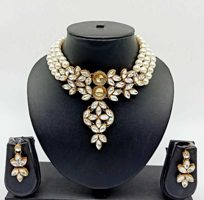 JewelShadi Alloy Gold-plated Gold, White Jewellery Set(Pack of 1)
