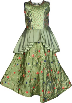 Arshia Fashions Girls Maxi/Full Length Party Dress(Green, Sleeveless)