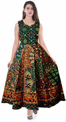Shrisay fashion Women A-line Green Maxi/Full Length Dress