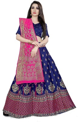 SHREE CREATION Self Design Semi Stitched Lehenga Choli(Blue, Pink)