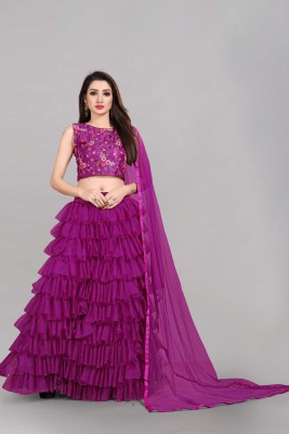 Divastri Printed Semi Stitched Lehenga Choli(Purple)