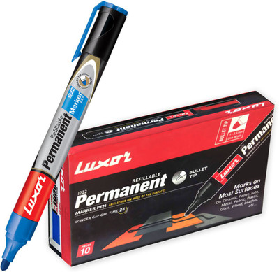LUXOR Refillable Blue Permanent Marker(Set of 10, Blue)
