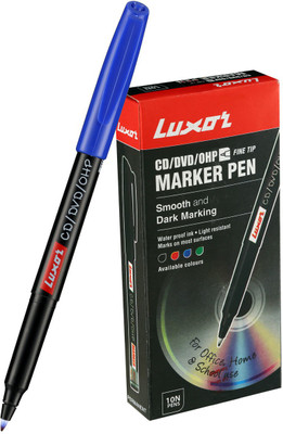 LUXOR Blue CD/DVD/OHP Fine tip Marker(Set of 10, Blue)