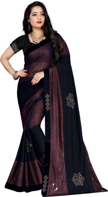 Stylish Sarees Printed, Embellished Bollywood Lycra Blend Saree(Black, Maroon)