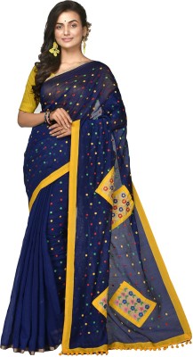 Mystory Woven Bollywood Pure Cotton Saree(Blue)