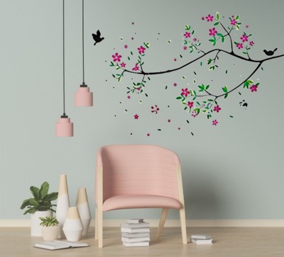konark designer wallpapers 150 cm LARGE WALL STICKER TREE BRANCH WITH BIRDS FLYING ( 100 CM X 150 CM ) Self Adhesive Sticker(Pack of 1)