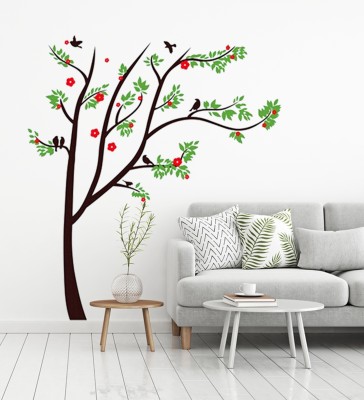 konark designer wallpapers 130 cm LARGE WALL STICKER FLORAL TREE ( 115 CM X 130 CM ) Self Adhesive Sticker(Pack of 1)