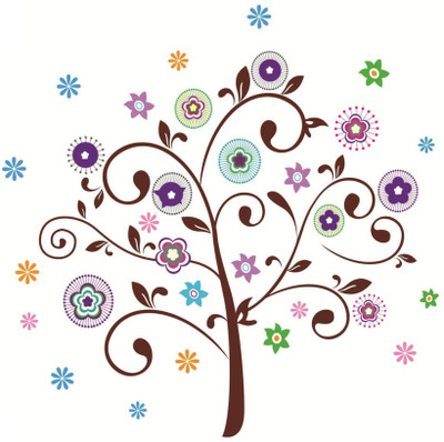 PERFECT DECOR 100 cm WALL STICKER ARTIFICIAL TREE WITH MULTICOLOR PATTERNS Self Adhesive Sticker(Pack of 1)
