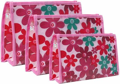 atorakushon chakprintedpouchpink Polyester Storage Pouch(Pack of 3)