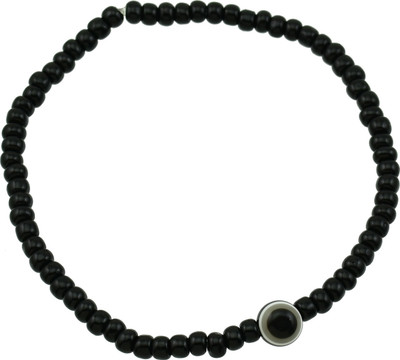 HIGH TRENDZ Designer Black Beads Small Evil Eye Strechable Metal Anklet