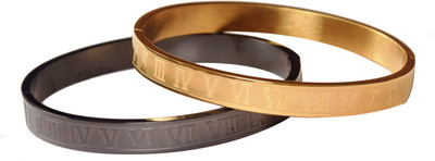 fashion for sure Stainless Steel Swarovski Crystal Black Silver, Gold-plated Kada(Pack of 2)