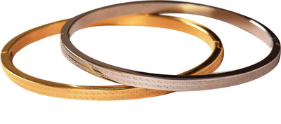 fashion for sure Stainless Steel Swarovski Crystal Black Silver, Gold-plated Kada(Pack of 2)