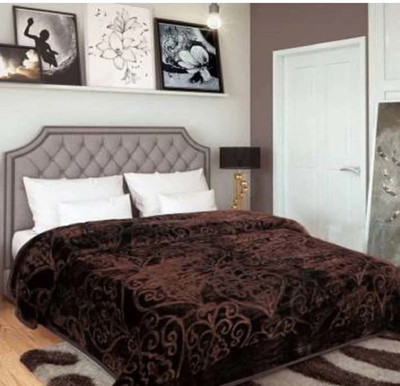 Oshano Floral Double Mink Blanket for  Heavy Winter(Poly Cotton, Brown)
