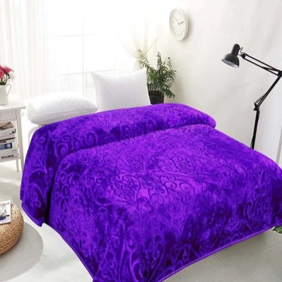 MANVIKA Floral Double Mink Blanket for  Heavy Winter(Poly Cotton, Purple)
