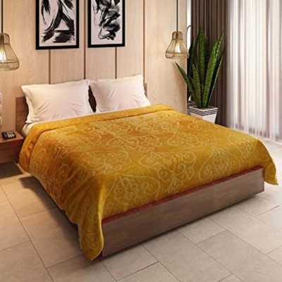 MANVIKA Floral Double Mink Blanket for  Heavy Winter(Poly Cotton, Gold)