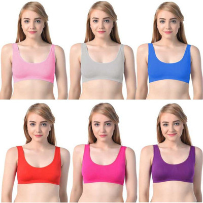 Monali Hosiery Women Sports Non Padded Bra (Free Size: 30 to 36 B cup)(Pack Of 6) Women Sports Non Padded Bra(Multicolor)