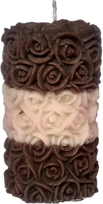 Shraddha Creation Rose Pillar Decorative Scented Designer 3 Layer Smokeless Candle(Brown, Pack of 1)