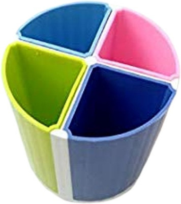 Hemi 4 Compartments Plastic Pen Stand(Multicolor)