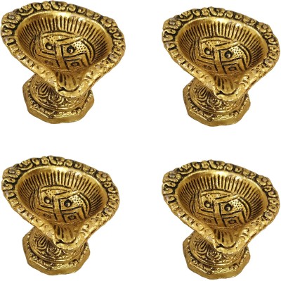 WELLWISHERS CRAFT Aluminium (Pack of 4) Table Diya Set Metal Diya Swastik Stand (Pack of 4) Table Diya Set Aluminium (Pack of 4) Table Diya Set(Height: 1.5 inch)