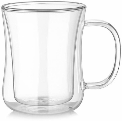 P-PLUS INTERNATIONAL Borosilicate Glass Glass Cups Pack of 1 220ml P24 ,Double Wall Glasss, Coffees or Tea Cups, Heat Resistance Glass Coffee Mug(220 ml)