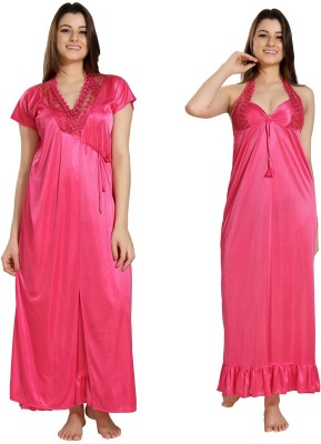 Romaisa Women Nighty with Robe(Pink)