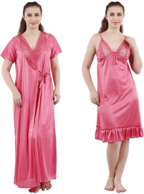 Reposey Women Nighty with Robe(Pink)