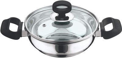 Vinod Cookware Deluxe Stainless Steel Induction Bottom Kadai with Glass Lid, 3.8 Ltr Kadhai 26 cm diameter with Lid 3.8 L capacity(Stainless Steel, Induction Bottom)