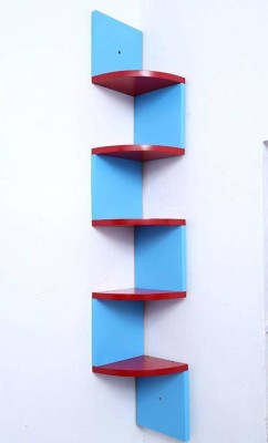 KraftStics Carving Design Wall Shelf Wooden Wall Shelf (Number of Shelves - 5 blue, red) Wooden Wall Shelf(Number of Shelves - 5, Blue, Red)