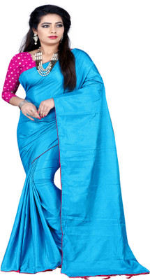 RAJASTHANI BANDEJ Solid/Plain Bollywood Art Silk Saree(Blue)