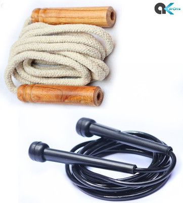 A.K Home Gym Wooden + Pencil Jumping Skipping Rope Combo Speed Freestyle Skipping Rope(Multicolor, Length: 257 cm)