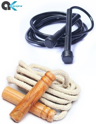 A.K Sports Wooden + Pencil Jumping Skipping Rope Combo Speed Freestyle Skipping Rope(White, Black, Length: 257 cm)