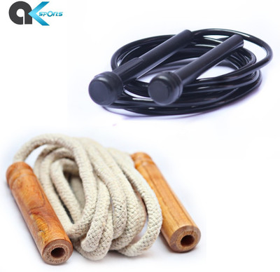 A.K Sports Cotton + Pencil Jumping Skipping Rope Combo Freestyle Skipping Rope(Multicolor, Length: 257 cm)