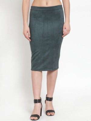 KASSUALLY Solid Women Pencil Green Skirt