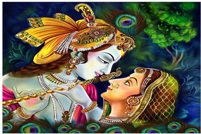 god & god's 45.72 cm Canvas HD Digital Radha Krishna 2006 Self Adhesive Sticker(Pack of 1)