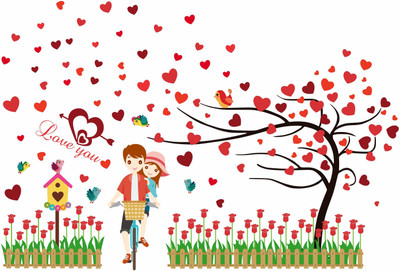 Decoration Designs 68 cm Cute Couple Wall Sticker Door,Window, Design Decal Standar Door,Window, Design Decal Standar 68cm x 101cm Self Adhesive Sticker(Pack of 1)