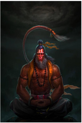 god & god's 45.72 cm Canvas HD Digital Hanuman Ji 2004 Self Adhesive Sticker(Pack of 1)