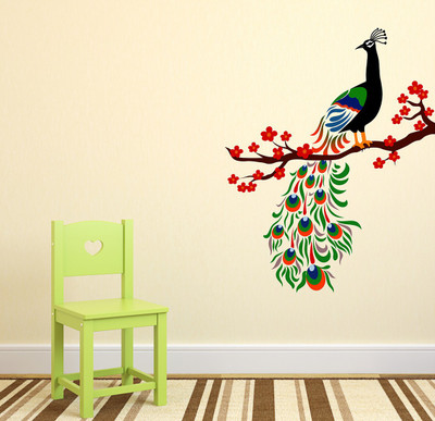 Wallzone 80 cm Beautiful Peacock Removable Sticker(Pack of 1)